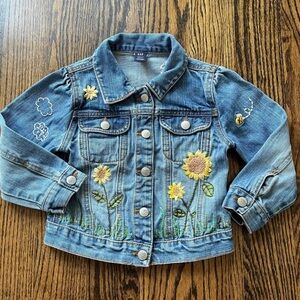 GAP Kids Blue Denim Jacket with Sunflower Embroidery